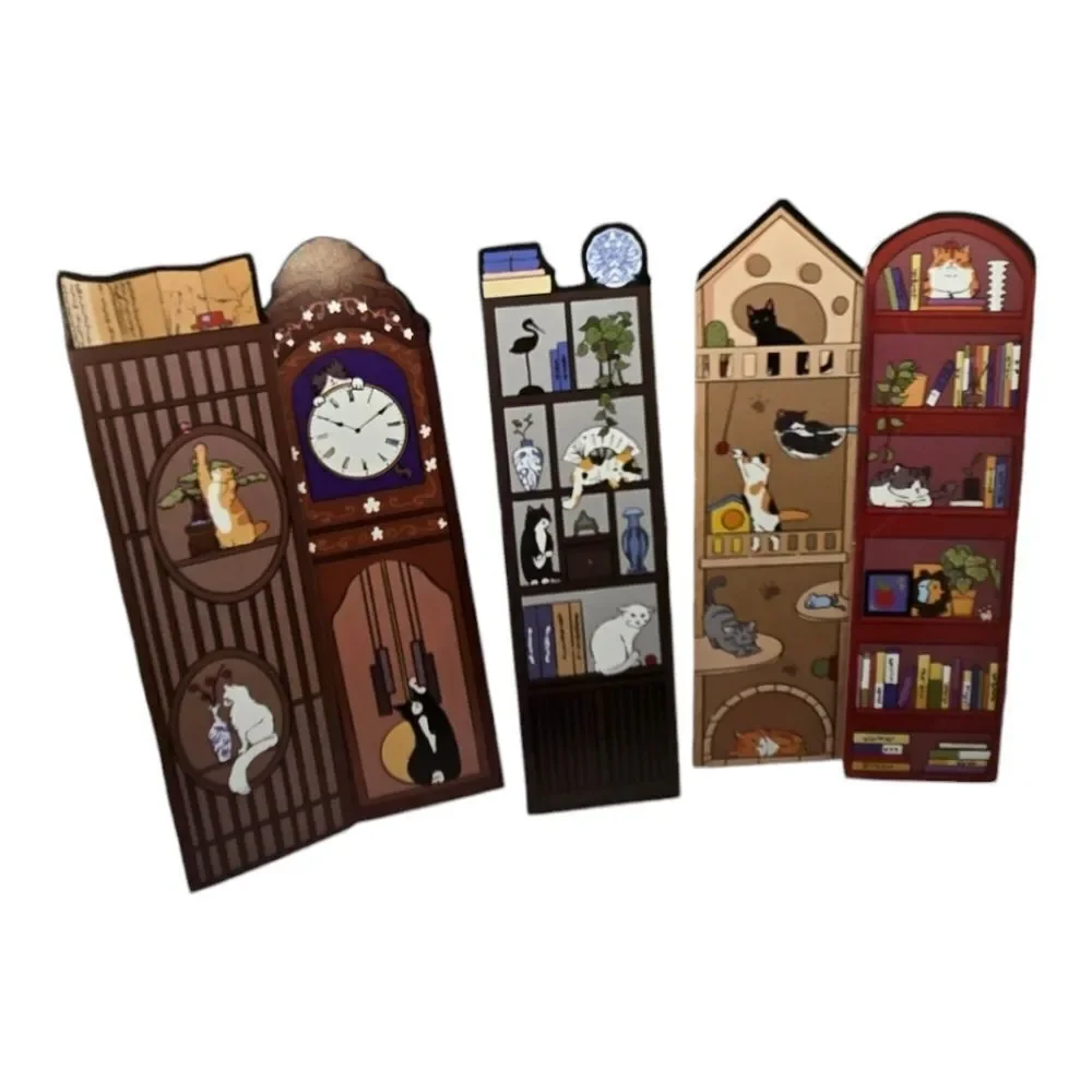 5pc Cat Bookmark Set Cute Reading Markers Bookshelf Clock Kawaii Bookish Gift